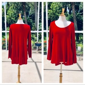 ❤️ NEW!  EILEEN FISHER Red Merino Wool A-Line High-Low Sweater Top - Sz. Large